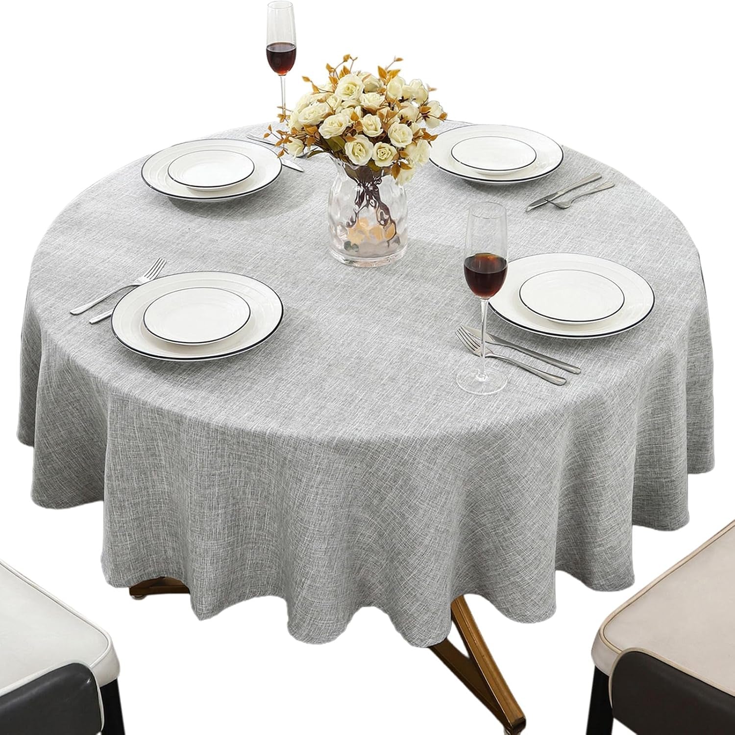 faux-linen-round-tablecloth-waterproof-spill-proof-48-inch-farmhouse-table-cloth-textured-rustic-circle-table-cover-for-dining-kitchen-party-grey