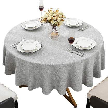Faux Linen round Tablecloth, Waterproof Spill-Proof 48 Inch Farmhouse Table Cloth, Textured Rustic Circle Table Cover for Dining Kitchen Party, Grey1