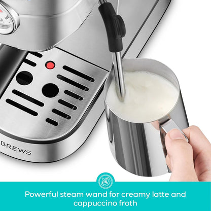 CM5418 Compact Espresso Machine with Milk Frothing Steam Wand | Stainless Steel, 20-Bar Pump, Built-In Pressure Gauge, Powerful Steam Wand for Cappuccino Latte for Home, 34Oz Water Tank3