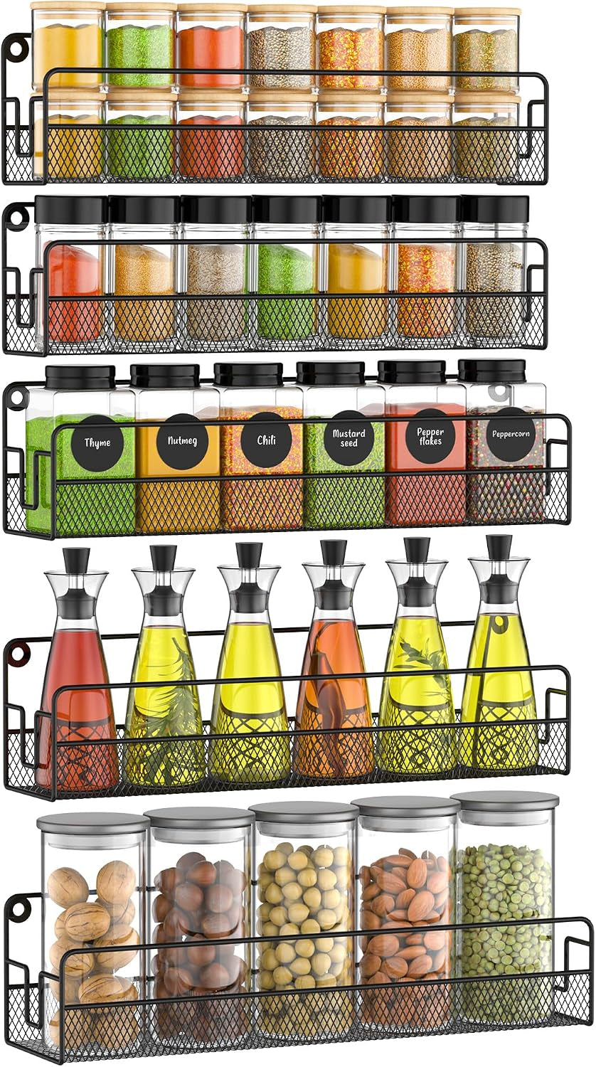 wall-mounted-spice-rack-organizer-pantry-door-organizer-hanging-storage-baskets-metal-spice-shelf-for-kitchen-cabinet-3-depth-sizes-hold-large-jars-to-nail-polish-bottles-5-pack