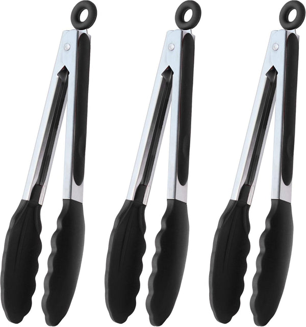 Serving Tongs 9" Cooking Tongs with Silicone Tips, Set of 3 (Black)1
