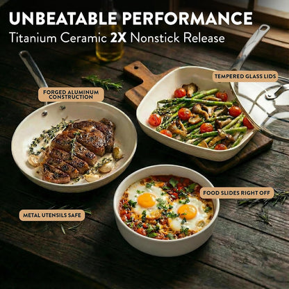 Hammered 15 Pc Ceramic Cookware Set Nonstick, Pots and Pans Set Non Stick with Induction Cookware, Cooking Utensils & Steamer, Non Toxic PFOA PFOS Free, Oven & Dishwasher Safe3