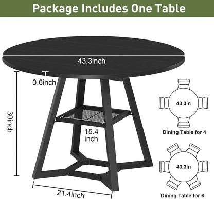 round Dining Table for 4-6 with Storage Shelf, Kitchen & Dining Room Circle Pedestal Table, Heavy Duty Metal Frame & Wood Top2