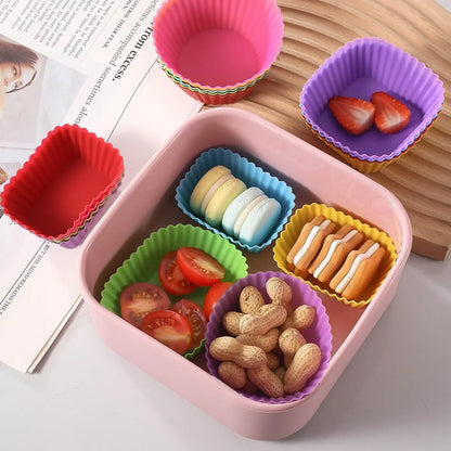 12 Pack Reusable Baking Silicone Molds, Rectangular Cupcake Liners, Silicone Baking Cups Multicolor, Easy Clean, Heat Resistant, All Occasions7