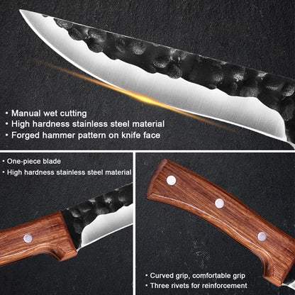 Meat Cleaver,Cleaver Knife, 6.5 Inch Forged Hunting Knife Stainless Steel Boning Butcher Knife Meat Cleaver Fishing Camping Knife Professional Chef Knife Sheath (Color : Only Knife)3