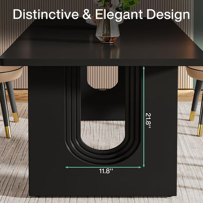 Tribesigns Modern Dining Table for 6 People, 71" Large Kitchen Dining Table with Wood Pedestal Base, Rectangular Long Dinner Table for Kitchen, Dining Room, Living Room, Black2