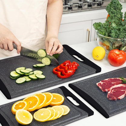 Extra Large Cutting Boards, Plastic Cutting Boards for Kitchen (Set of 3) Cutting Board Set Dishwasher Chopping Board with Juice Grooves Easy-Grip Handles, Dark Grey,7
