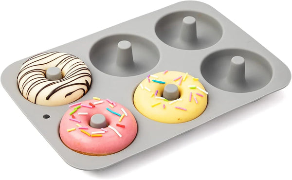 Non-Stick Silicone Donut Pan for 6 Doughnuts, Bpa-Free, 2-Pack Grey | Food Grade LFGB Silicone Bagels Baking Mold, Dishwasher Safe, Heat Resistant and Microwave Safe6