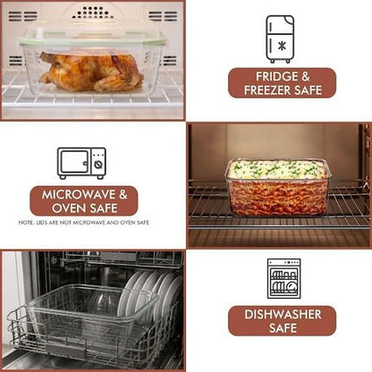 6500 ML / 220 Oz / 28 Cup LARGE Glass Food Storage Container with Airtight Locking Lid. Ideal Storing Food, Vegetables, Fruits. Baking Casserole, Lasagna, Roasting Turkey, Chicken BPA Free Oven Safe4