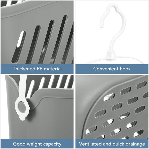 Plastic Hanging Shower Caddy - Hanging Shower Basket Portable Kitchen Organizer Storage Basket with Hook for Home Bathroom Kitchen Gym and Dorm, Grey4