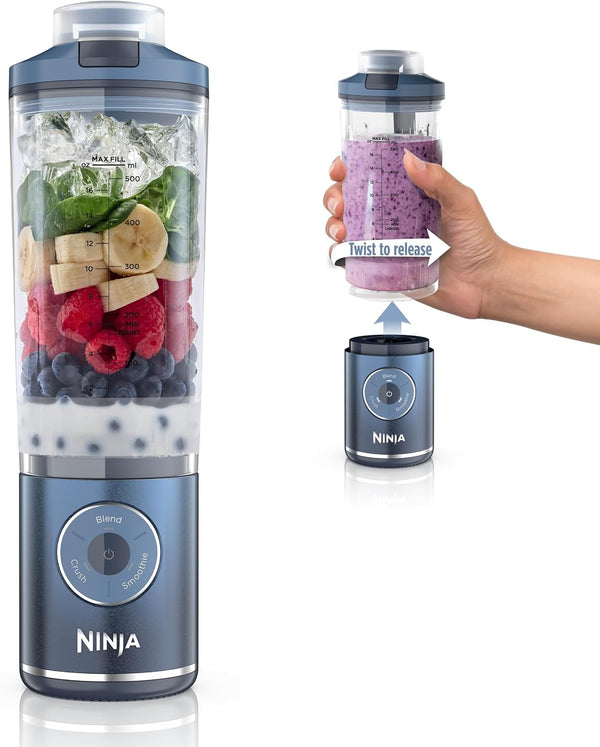 Ninja Blast Max Portable Blender, Twist & Go, 22Oz, Navy, BC251NV | Twist & Go Removable 22-Oz Vessel. Auto-Iq Crush & Smoothie Programs, Cordless. Dishwasher Safe, Leakproof Lid.1