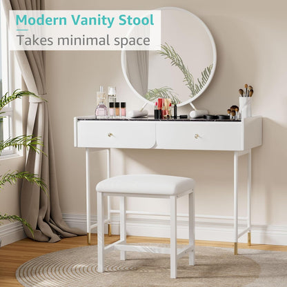 Small Vanity Stool, Cute Vanity Stools with Cushion, White Makeup Vanity Chair for Small Spaces, Living Room, Bedroom, Bathroom, Entryway, Ottoman Foot Rest for Couch Sillas Modern3