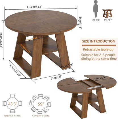 43.3"-59" Extendable round Oval Dining Table for 4-8 with Storage Shelf2