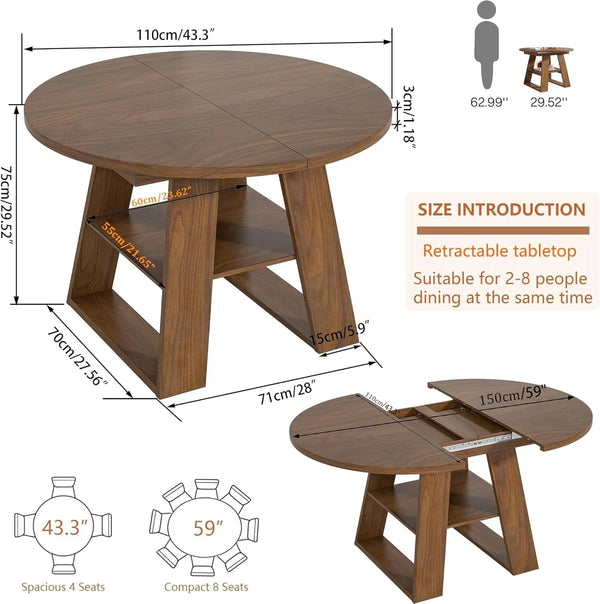 43.3"-59" Extendable round Oval Dining Table for 4-8 with Storage Shelf2