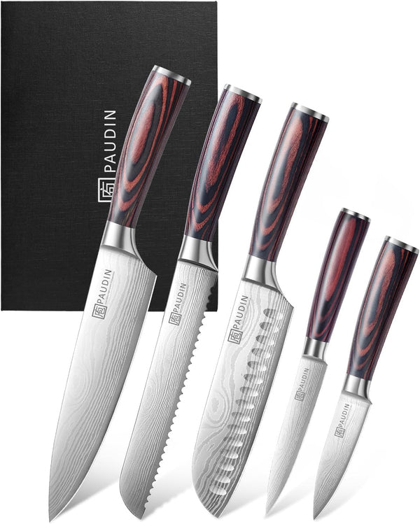 Knife Set, 5PCS Kitchen Knife Set without Block, Stainless Steel Chef Knife Set with Pakkawood Handle, Professional Kitchen Gift Sets for Cooking Lovers & Farther'S Day1