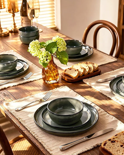 Milkyway 16-Piece Dinnerware Set with Pasta Bowls, Greenish Brown4