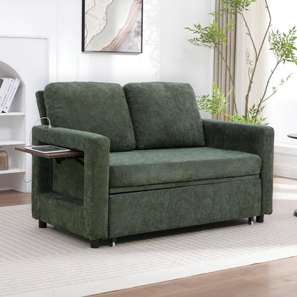 3 in 1 Folding Convertible Sleeper Sofa Bed Pull Out Couch with Side Pockets USB Port Side Table Loveseat Sofa Bed with Adjustable Backrest for Living Room Bedroom 66" Darkgreen 2 SEAT8