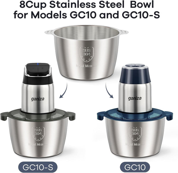 SUS 304 Stainless Steel Bowl Compatible with  GC10 & GC10-S Food Processor, 1PCS, 8Cup2