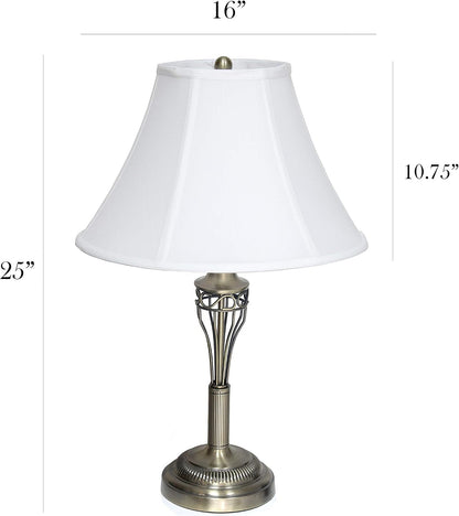 LC1001-ABS Antique Brass Three Pack Lamp Set (2 Table Lamps, 1 Floor Lamp) with Fabric White Bell Shaped Shades10