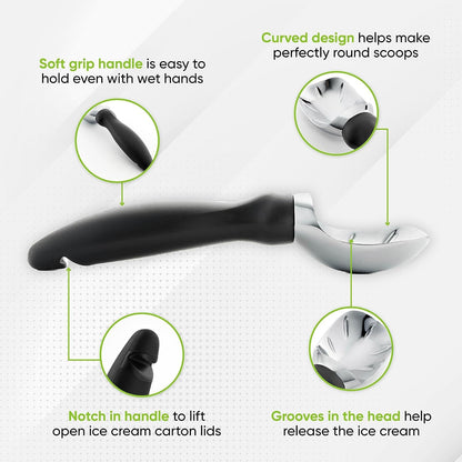 Heavy Duty Metal Ice Cream Scoop with Soft Grip Handle, Black | Professional Ice Cream Scooper for Kitchen, Dishwasher Safe Ice Cream Spoon for Gelato, Sorbet, Cookie Dough, Sundae, Melon3