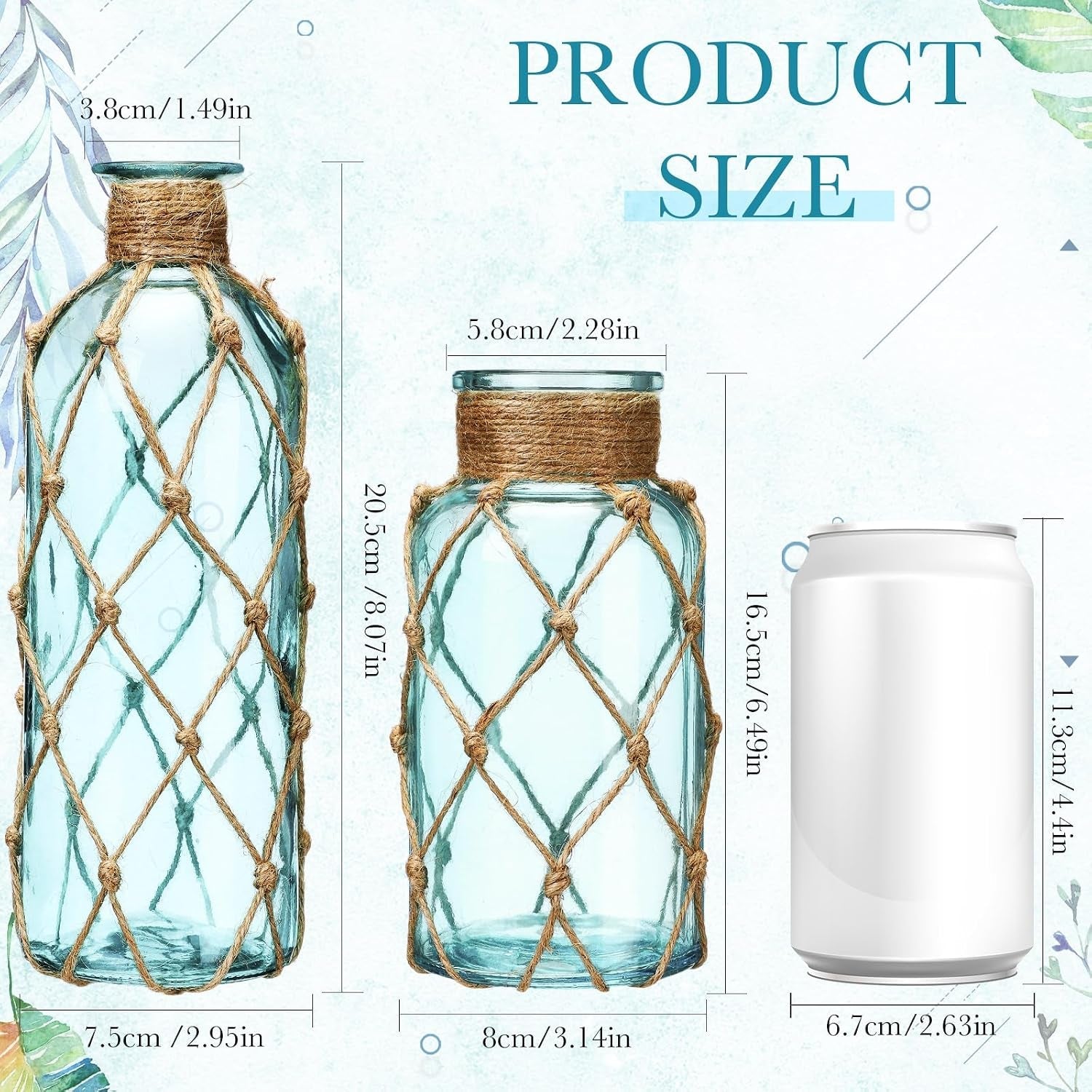 set-of-2-coastal-glass-flower-vase-with-boho-rope-light-blue-coastal-vase-small-sea-glass-jar-nautical-beach-bottle-for-wedding-table-centerpieces-floral-arrangement-decor