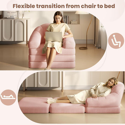 93" Folding Sofa Bed Convertible Sofa Chenille, Pink5