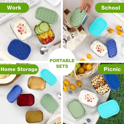 ® 3 Pack Stainless Steel Snack Containers for Kids, 8 Oz Easy Open Leak Proof Small Toddler Snack Containers with Silicone Lids, Stackable Metal Lunch Box for Daycare and School (Blue)6