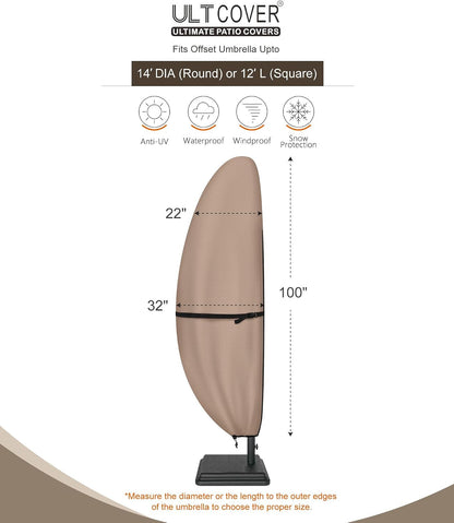 Patio Parasol 600D Waterproof Outdoor Offset Banana Style Umbrella Cover - Fits Cantilever Offset Umbrella 12-14 Feet3