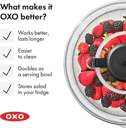 OXO Good Grips Salad Spinner | Lettuce Spinner | Fruit Washer | Fruit Washing Bowl with Strainer | Vegetable Cleaner | Salad Cleaner | Lettuce Washer | 6.22 Quart Capacity | Spin-Dry Lettuce, Herbs, Fruit, Vegetables, Non-Slip Base, Large Capacity Bowl, Easy One-Touch Press Pump, Meal Prep10