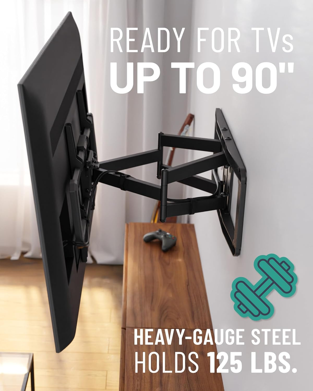 maxmotion-tv-wall-mount-for-large-tvs-42-to-90-full-motion-has-smooth-swivel-tilt-extension-universal-design-works-with-samsung-vizio-more-includes-hardware-drill-template