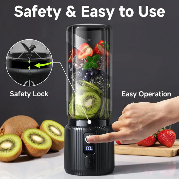 Portable Blender, Small Smoothie & Shake Maker with LED Display | 8 Blades, 22000 RPM, USB C Rechargeable Personal Blender, Extra Lid, Lightweight for Travel, Office, Home, 17Oz, Black4