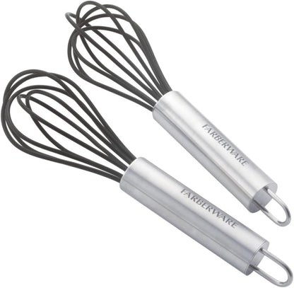 Professional Silicone Mini Whisk Set – Pack of 2 Heat-Resistant Egg Beaters for Sauces, Batters & Whipping, 7" & 9" Stainless Steel Handles, Non-Stick Design for Baking & Cooking (Black)1