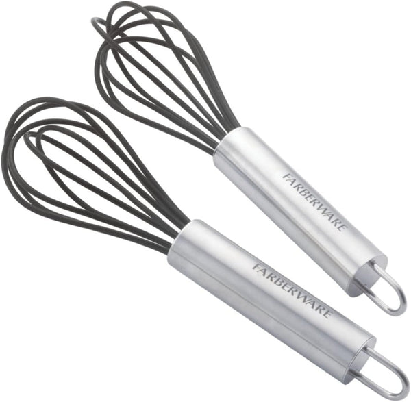 Professional Silicone Mini Whisk Set – Pack of 2 Heat-Resistant Egg Beaters for Sauces, Batters & Whipping, 7" & 9" Stainless Steel Handles, Non-Stick Design for Baking & Cooking (Black)1