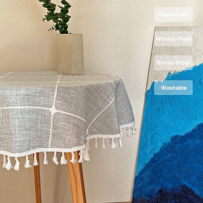 Round Boho Farmhouse Rustic Tablecloth Grey 48 Inch4