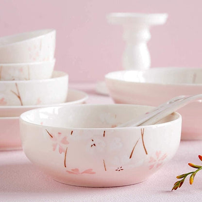 20 Pieces Dinnerware Set, Patterned Porcelain Japanese Cherry Blossom Dinner Set with Bowl Soup Plate, Service for 66