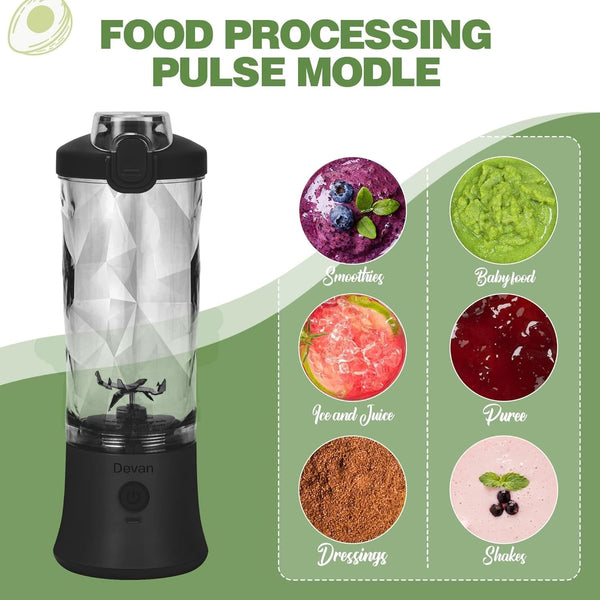Portable Blender, Shakes and Smoothies Waterproof 20 Oz BPA Free Blender Cup and a Travel Lid. (Black, 20 Oz)4