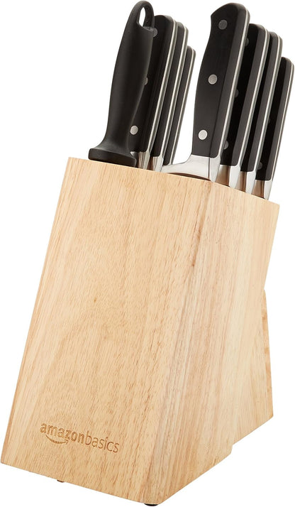 9-Piece High-Carbon Stainless Steel Kitchen Knife Set with Ergonomic Handles, Full Tang Construction, Pine Wood Block, Black3