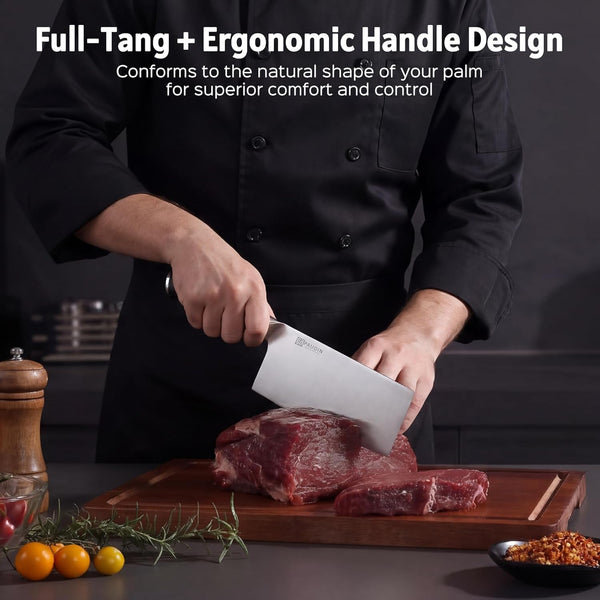Cleaver Knife 7 Inch, Razor Sharp Chinese Chef Knife Dishwasher Safe, German High Carbon Steel Vegetable Cleaver with G10 Handle, Meat Slicing Slicer, Daily Meal Prep for Home and Restaurant7