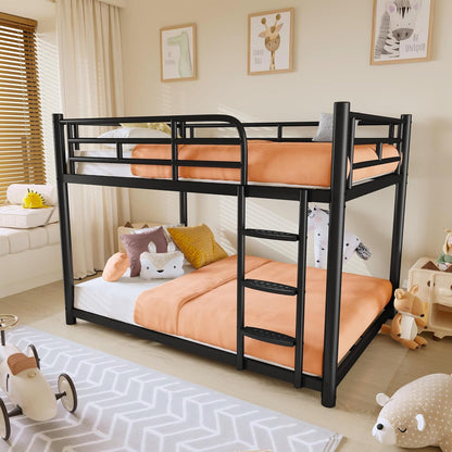 Metal Bunk Bed, Full over Full Bunk Beds with Removable Wide Ladder and Full-Length Guardrails, Low Bunk Bed Frame with Mute Design for Undisturbed Sleep for Adults, Kids and Young Teens8