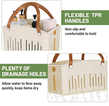 Portable Shower Caddy Collapsible Plastic Shower Basket Tote with Handles Removable Divider, Cleaning Caddy Storage Organizer for Bathroom College Dorm (White)3