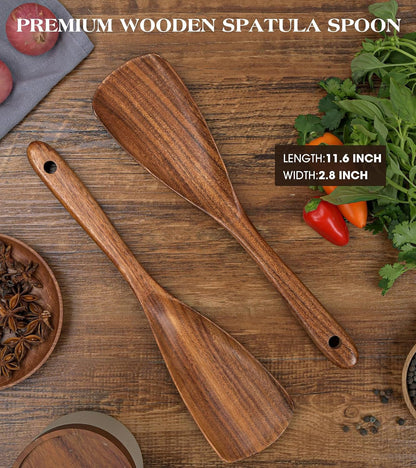 2Pcs Wooden Spatula Spoon, Multifunction Cooking Spoon for Nonstick Cookwares, Heat Resistant Acacia Wooden Spoon Spatula for Cooking, Mixing, Scooping, Scraping, Bpa-Free, 11.6 X 2.8 Inch3