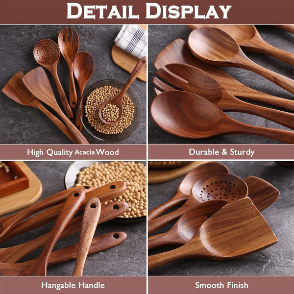 6-Piece Teak Wood Cooking Utensil Set, Wooden Spoons for Cooking5