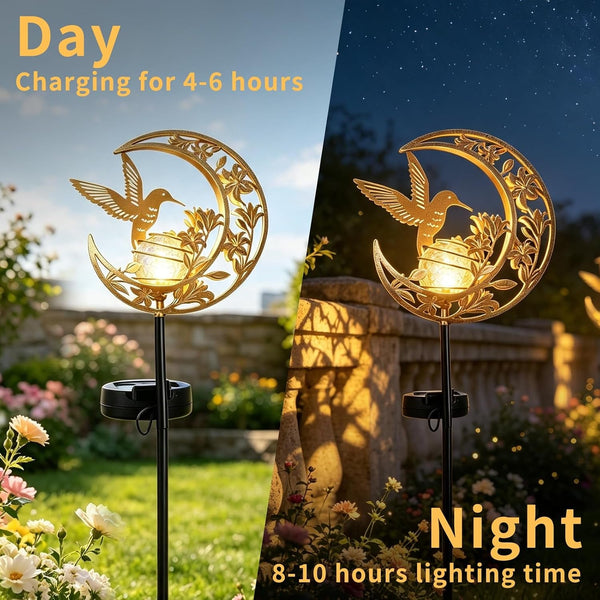 Solar Lights Outdoor Decor Hummingbird Cracked Glass Stake Moon Lights Gift9