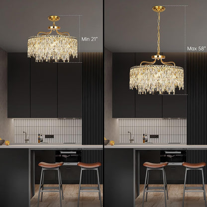 24" 8 Lights Gold Crystal Chandeliers for Dining Room Light Fixture6