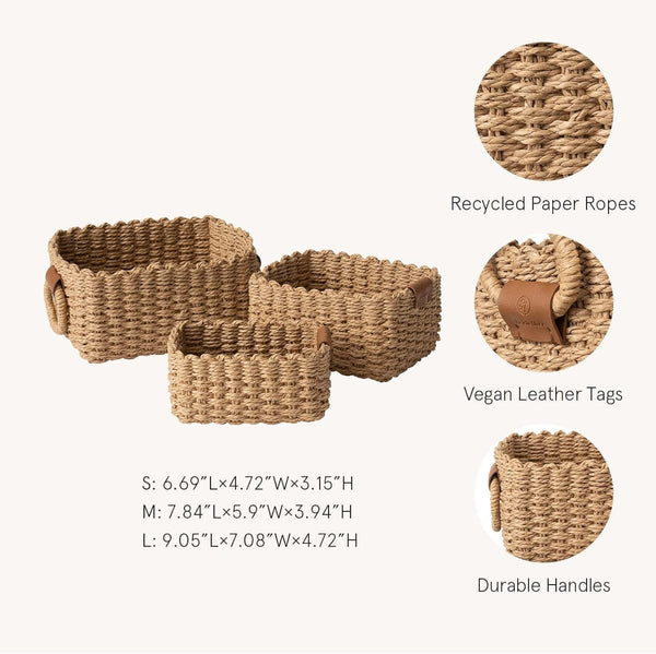 Small Wicker Baskets for Organizing, Desert 3 Pack2
