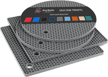 4 Pack Trivets for Hot Dishes | Hot Pads for Kitchen, Silicone Pot Holders for Kitchen Countertops,Table, Hot Pots and Pans, Easy to Wash and Dry, Grey1