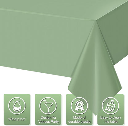 3Pack Sage Green Plastic Tablecloths for Rectangle Tables, Light Green Disposable Tablecloth, Waterproof Sage Green Table Cover for Birthday Bridal Wedding Baby Shower Party Decorations, 54 X 108Inch3