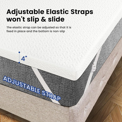 3 Inch Twin XL Cooling Gel Memory Foam Mattress Topper | Certipur-Us Certified. Removable & Machine Washable Cover with Adjustable Straps. Non-Slip Mesh Bottom.5