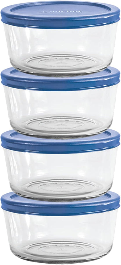2 Cup Glass Storage Containers with Lids, Set of 4 Glass Food Storage Containers with Blueberry Snugfit Lids1