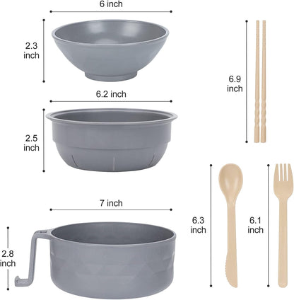 Microwave Ramen Cooker,Ramen Bowl with Chopsticks and Spoon,For Office College Dorm Room Essentials Instant Lunch Ideal for Shin and Buldak Noodle on the Go, Dishwasher-Safe,Bpa-Free. (Gray)2